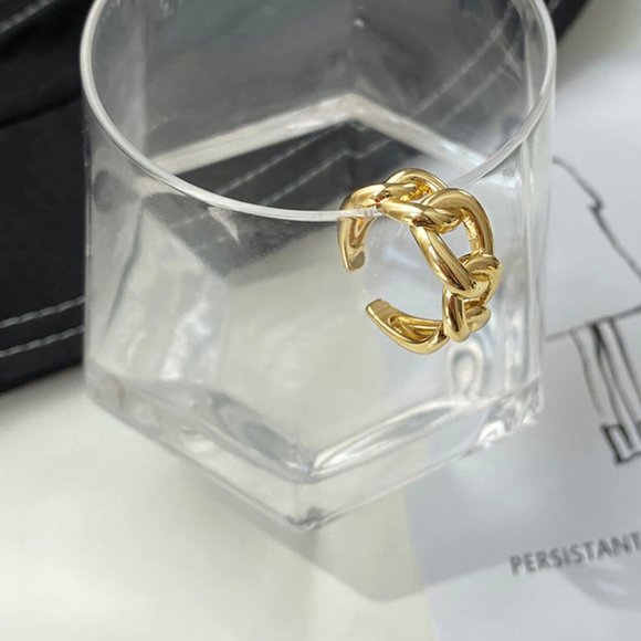 NEW Silver Gold Resizable Twisted Geometric Chunky Chain Rings - Picture 6 of 7